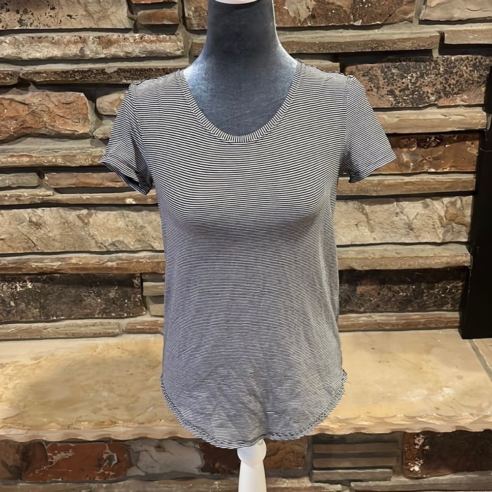Lululemon Love Crew Wee Stripe Black White Stretch Pima Cotton Short Sleeve